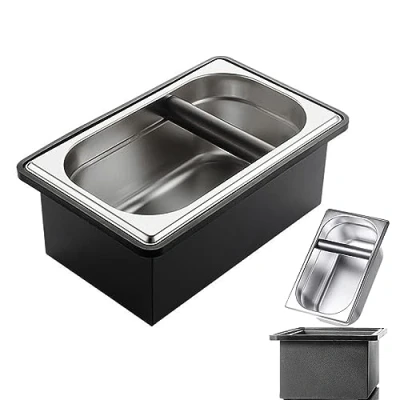 Image of Gocoffun Espresso Coffee Knock Box, Large Size Stainless Steel Pucks Container, with Noise Reduction Rubber Ring,Silicone Bar for Knocking Portafilter Filter Grinds