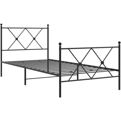 Image of vidaXL Single Metal Bed Frame with Headboard and Footboard Robust Steel Base, Black Extra Under Storage Supports 90x200 cm Mattress