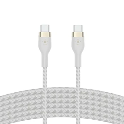 Image of Belkin BoostCharge Pro Flex Braided USB C charger cable, IF certified Power Delivery PD type fast charging cable for iPhone 16, 15, Galaxy S24, S23, MacBook Pro, iPad, Pixel and more 3m, white