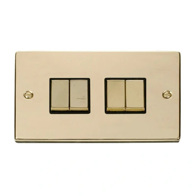 Image of Click Deco 4 Gang 2 Way Ingot 10AX Switch Polished Brass Black Inserts