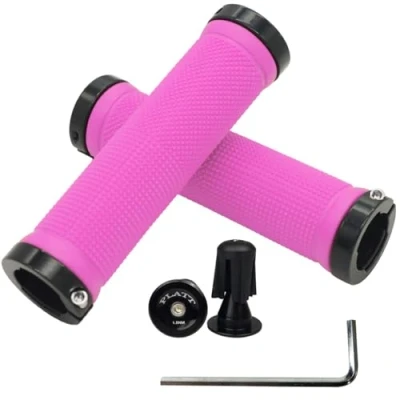 Image of PLATT Bike Handlebar Grips with Aluminum Lock Non Slip Rubber Bicycle Handle Grip for MTB/BMX (Pink)