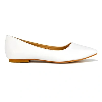 Image of ESSEX GLAM Womens Flat Slip On Pumps Pointed Toe Ladies Ballet Faux Suede Casual Smart Shoes Size 3 8 (White Satin, Numeric_5)