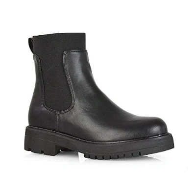 Image of ESSEX GLAM Womens Ankle Boots Pull On Ladies Stretchy Elasticated Chunky Grip Sole Chelsea Black Biker Size 3 8
