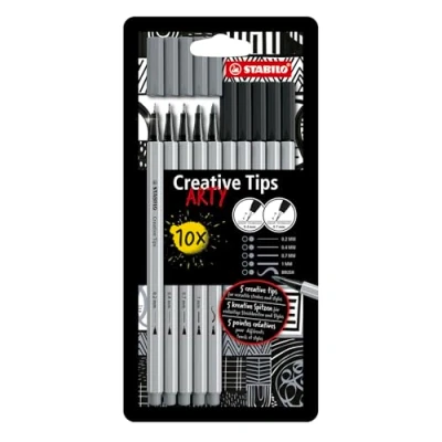 Image of Multi Tip Pen Set STABILO Creative Tips ARTY Pack of 10 Black and Light Grey