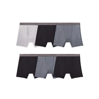 Image of Fruit of the Loom Mens 360 Stretch Boxer Briefs (Quick Dry &amp; Moisture Wicking), Regular Leg Coolsoft 6 Pack Black/Grey, L
