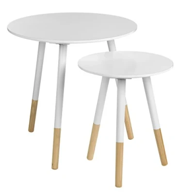 Image of Premier Housewares Round Small Set of 2 Side Table MDF White Narrow Outdoor H48 x W48 D48