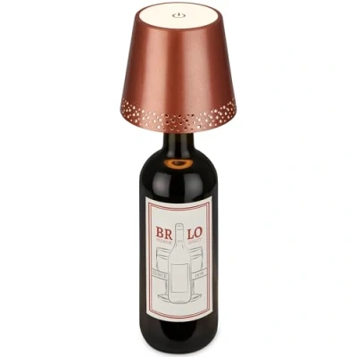 Image of BRILONER Rechargeable Bottle lamp with USB c, Cordless Touch, dimmable, Warm White, 11x9cm., IP44, Bedside Lamps, Table lamp, Battery Lamps for Living Room, Copper Coloured