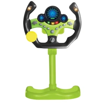 Image of Steering Wheel Toy,Kids for Car Backseat, Pretend Driving Simulated Toy Kids,Kids Backseat with Music and Light, Green