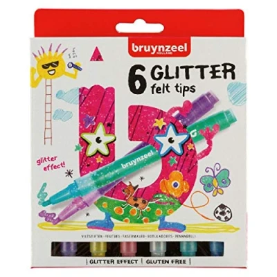Image of Bruynzeel Glitter Felt Tip Colour Pens 6 Piece Set