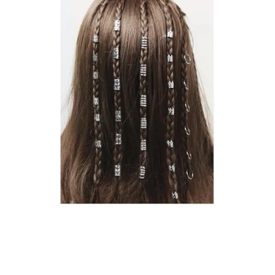 Image of Clip In Hair Extension Braids Dreadlocks Extensions, Box (Silver Rings)