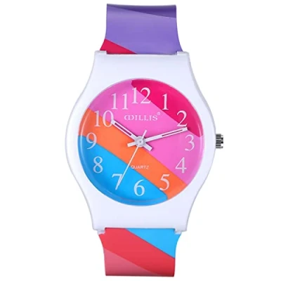 Image of JewelryWe Kid Watches for Ages 6 16 Children Little Girls Quartz Watch Cute Colorful Rainbow First Time Teacher Easy Read Wrist