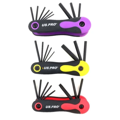 Image of US Pro 3pc Folding Key Set Star Torx, Metric and Imperial Hex SAE Allen