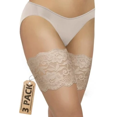 Image of Sesto Senso 3 Pack Sexy Lace Thigh Bands Anti Chafing 4 Strips of Silicone Beige 70 75 XL 14