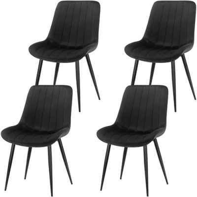 Image of LONGTOO Set of 4 Dining Chairs with Velvet Upholstered Seat &amp; Backrest,Stable Metal Legs,Modern Stripe Design,Black