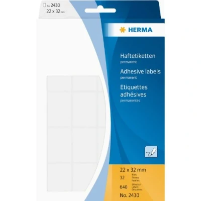 Image of HERMA Multi Purpose Labels, 20 Labels per Sheet, 32 Sheets, 22 x mm, 640 Self Adhesive Small Stickers, Blank Sticky for Office Kitchen Home, White