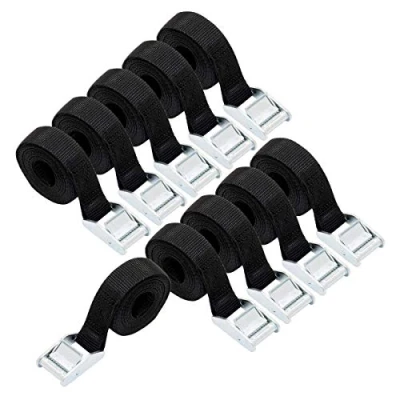 Image of Amazon Basics Lashing Straps, 2.5 m Long, 25 mm Wide, Load Capacity 150 kg, DIN EN 12195 2 Passed Black (10 Pack)