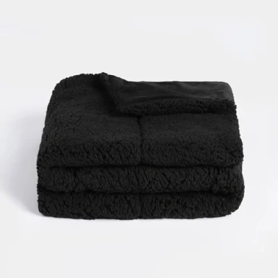 Image of Brentfords Pet Blankets for Dogs Sherpa Fleece Black, Dog Large Washable Soft Fluffy Warm Mat Throw Over Sofa Cat Blankets, 75 x 110cm