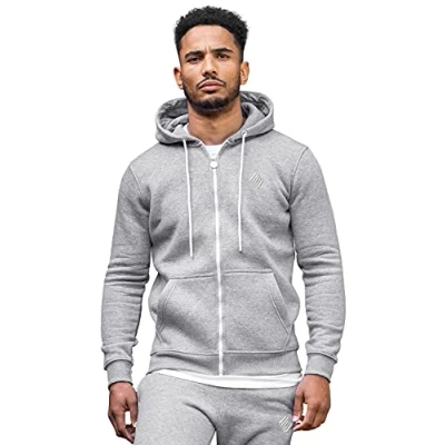 Image of Enzo Mens Hoodies Zip Up Hooded Fleece Hoody Coat Winter Warm Jacket Track Top Grey S