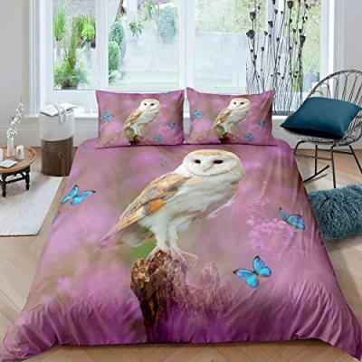 Image of Tbrand Lovely Owl Duvet Cover Bird Animals Print Bedding Set Softest Comforter for Boys Girls Children Kids Bedroom Decor 3D Animal Theme Bedspread Single Size With 1 Pillow Case