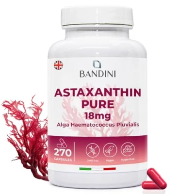 Image of Bandini® Pure Astaxanthin 18 mg 270 High Strength Capsules 9 Months Supply Powerful antioxidant from Haematococcus Pluvialis Algae Natural Astaxantin Supplement, Magnesium Stearate &amp; GMO Free