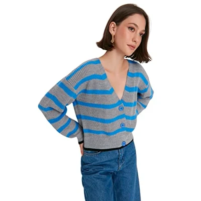 Image of Trendyol Women Regular fit Basic V Neck Knitwear Cardigan Gray