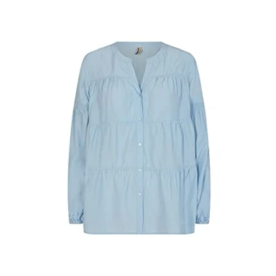 Image of Soyaconcept Women&#039;s SC Pelican Loose Fitted Button Blouse Tunic Shirt, Cashmere Blue, X Small