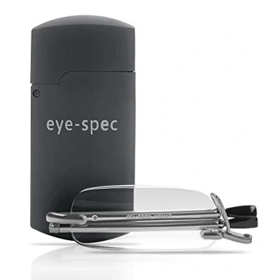 Image of eye spec Folding Reading Glasses with Pocket Sized Case Mens/Ladies Stylish Rimless Fold Up Design Available in 7 Colours, 9 Lens Strengths (+3.0)