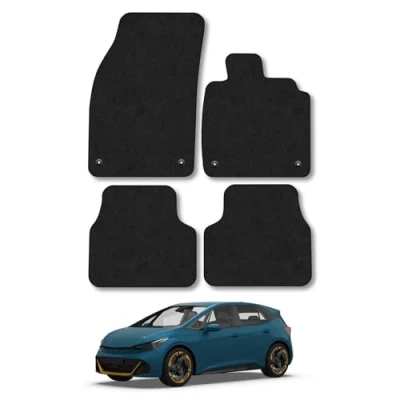 Image of Rubber Car Mats Compatible with Cupra Born (2021 ) Tailored Fit Floor Set Accessory Black Custom 4 Pieces Clips Anti Slip Backing, Heavy Duty &amp; Waterproof