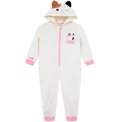 Image of Squishmallows Girls Onesie Cam The Cat For Kids Onesies Fleece White 10 11 Years