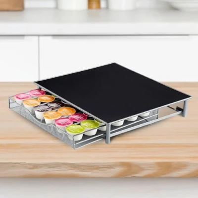 Image of Garden Mile Coffee Pods Holder Black Anti slip Mat with Sturdy Steel Drawer Machines Holds 36 in Storage Accessories for Home or Office