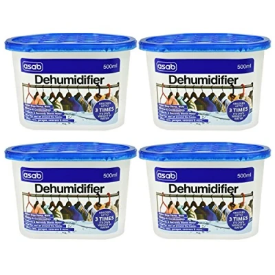 Image of ASAB Dehumidifier 4 Pack. Interior Damp Trap, Humidity Mould Moisture Catcher, Mildew Remover, Prevents Condensation and Bad Odours. Ideal for Home, Office, Internal Use