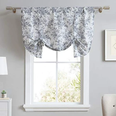 Image of Laura Ashley Home Cotton Pole Top Valance, Stylish &amp; Lightweight Window Treatment for Decor (Annalise Floral Grey, 50&quot; x 25&quot;)