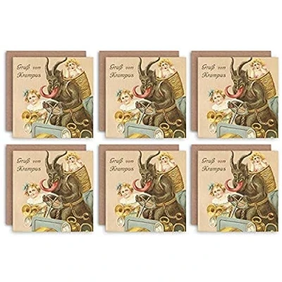 Image of Wee Blue Coo Christmas Cards x6 Krampus Anti Santa Funny Kids Set Xmas