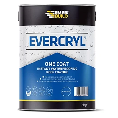 Image of Everbuild Evercryl One Coat Instant Waterproofing Suitable for Roofs, Gutters and Gulleys Translucent 5kg