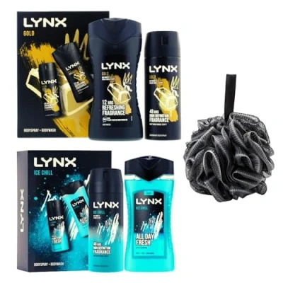 Image of Lynx Gold Duo Gift Set for Men Oud Wood and Dark Vanilla 2PC (225ml Shower Gel &amp; 150ml Body Spray) + Ice Chill (250ML Spray), Valentine&#039;s Him.