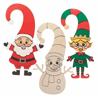 Image of Baker Ross FC162 Christmas Wooden Door Hangers Pack of 5, Crafts for Kids to Colour in, Decorate and Display