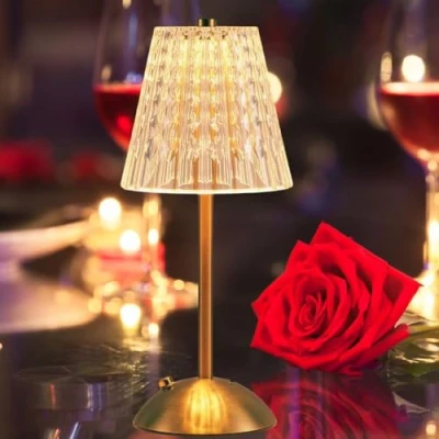 Image of Crystal Table Lamp, Dimmable 3 Colors LED Romantic Diamond Rechargeable Touch Lamp Small Bedside Nightstand for Bedroom Bar Restaurant (A)