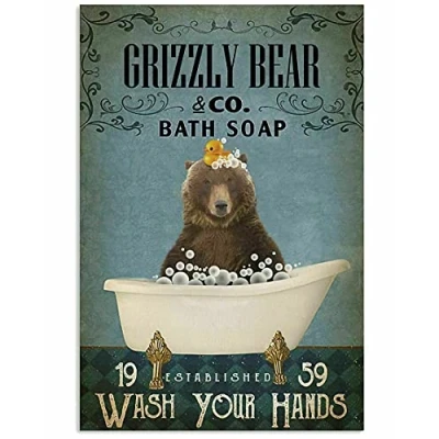 Image of Inga Bath Soap Company Grizzly Bear Poster Metal Tin Sign 8x12 inches