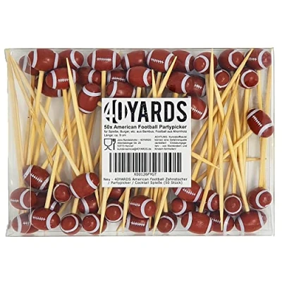 Image of 40YARDS American Football Toothpicks Party Picks Cocktail Skewers (Pack of 50)