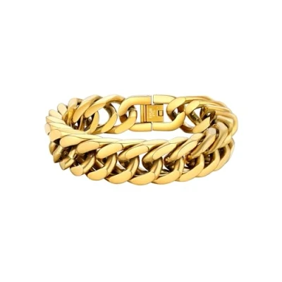 Image of PROSTEEL Mens Curb Bracelet 17MM Trendy Gold Color Chunky Chain Link
