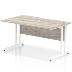 Image of Impulse 1400 x 800mm Scalloped Edge Straight Office Desk Grey Oak Top White Cantilever Leg