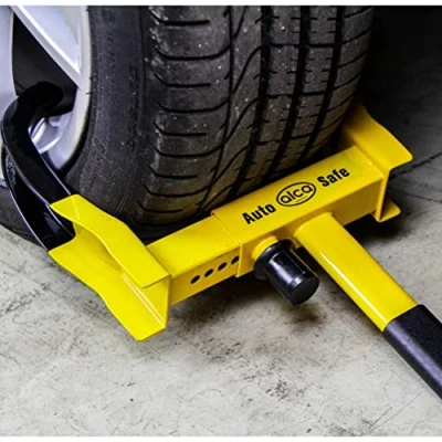 Image of Extendable Wheel Clamp for Ducato Crafter Motorhome Campervan Heavy Duty Anti Theft Protection 2 Keys Alca Germany A306000 Yellow
