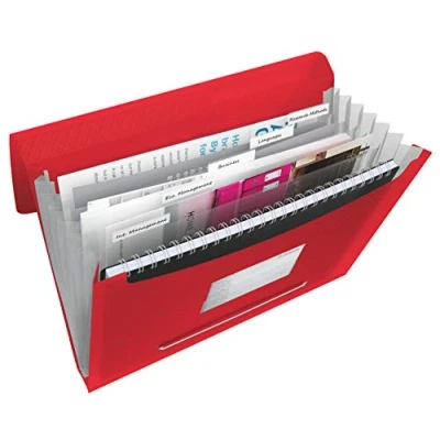Image of Esselte A4 Expanding Project File, Integrated Index with 6 Compartments, Elastic Closure, Flexible Plastic, Red, VIVIDA Range, 624016