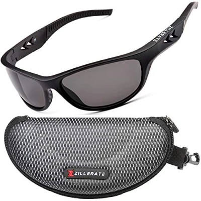 Image of ZILLERATE Polarised Sunglasses for Men &amp; Women, Polarized Sports Sun Glasses, Fishing Golf Running Driving Cycling Bike Sailing Skiing, UV400 Protection Safety Lenses, Wrap Around Men&#039;s Shades, Black