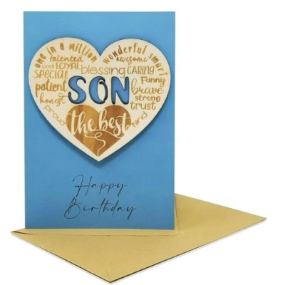 Image of Birthday Card for Your Son with a Special Wooden Keepsake on the Front (Son)