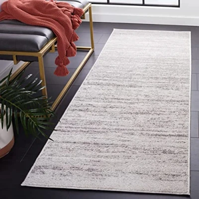 Image of SAFAVIEH Modern Ombre Rug for Living Room, Dining Bedroom Adirondack Collection, Short Pile, in Ivory and Silver, 76 X 244 cm