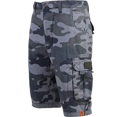 Image of Crosshatch Mens Shorts Cargo Combat Camo Zipper Army Long Military Knee Length Men Zip Up Regular Fit Multi Pockets Cotton Pants Charcoal 34