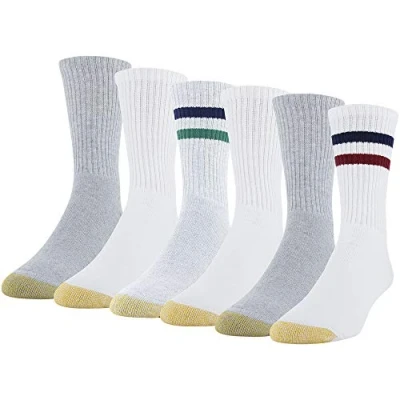 Image of Gold Toe Men&#039;s Cotton Athletic Socks, 6 Pairs Short Crew White/Grey Heather, 12 UK