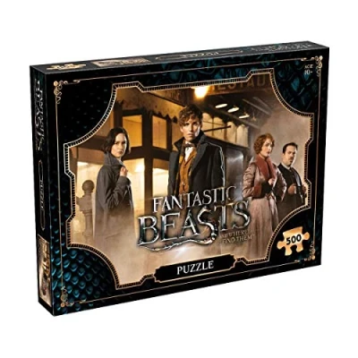 Image of Winning Moves Fantastic Beasts Where to find them 500 Piece Jigsaw Puzzle game, together Newt Scamander, Porpentina Goldstein, Queenie Goldstein and Jacob Kowalski, gift for ages 10 plus