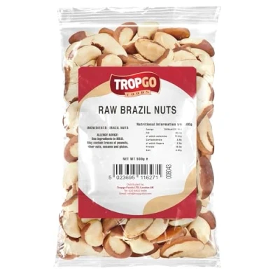 Image of Tropgo Raw Brazil Nuts 500g Packed Fresh, 100% Natural Brazilian with Fibre, Protein, and Minerals, Perfect for Snacking Kosher Bulk
